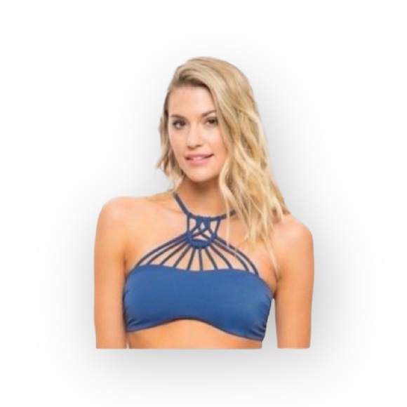 Tori Praver ❁ Seafoam Sexy Strappy Caged Front Bikini Top ❁ Teal Blue ❁ Medium - Picture 14 of 16